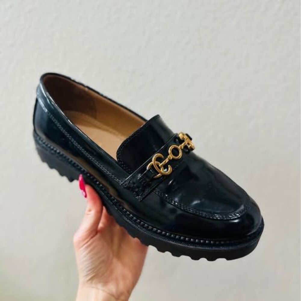 Circus NY Sam Edelman Deana Loafer Black Gold Chain Size 8.5